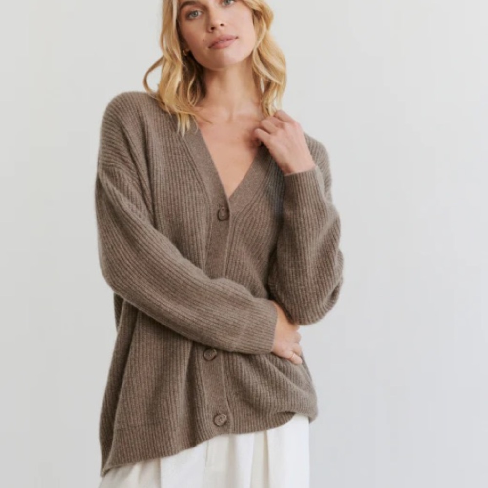 Jenni Kayne Cocoon Cardigan in Cashmere Blend Taupe Brown Size M - Picture 2 of 10